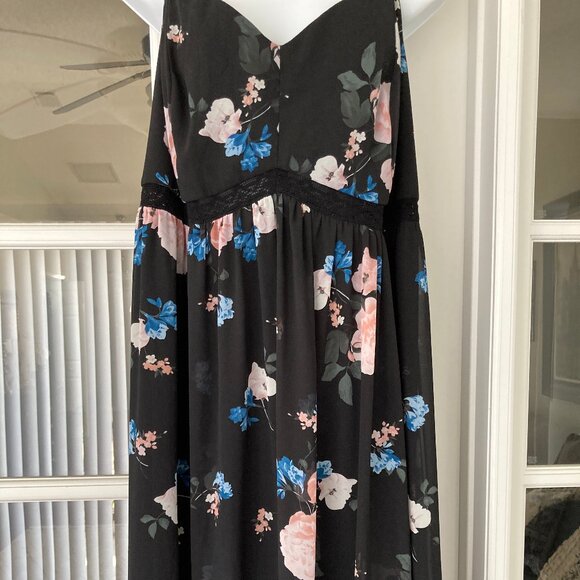 Torrid Black Pink Floral Slip Strap Ruffled Hem Maxi Dress  3 - Picture 5 of 16